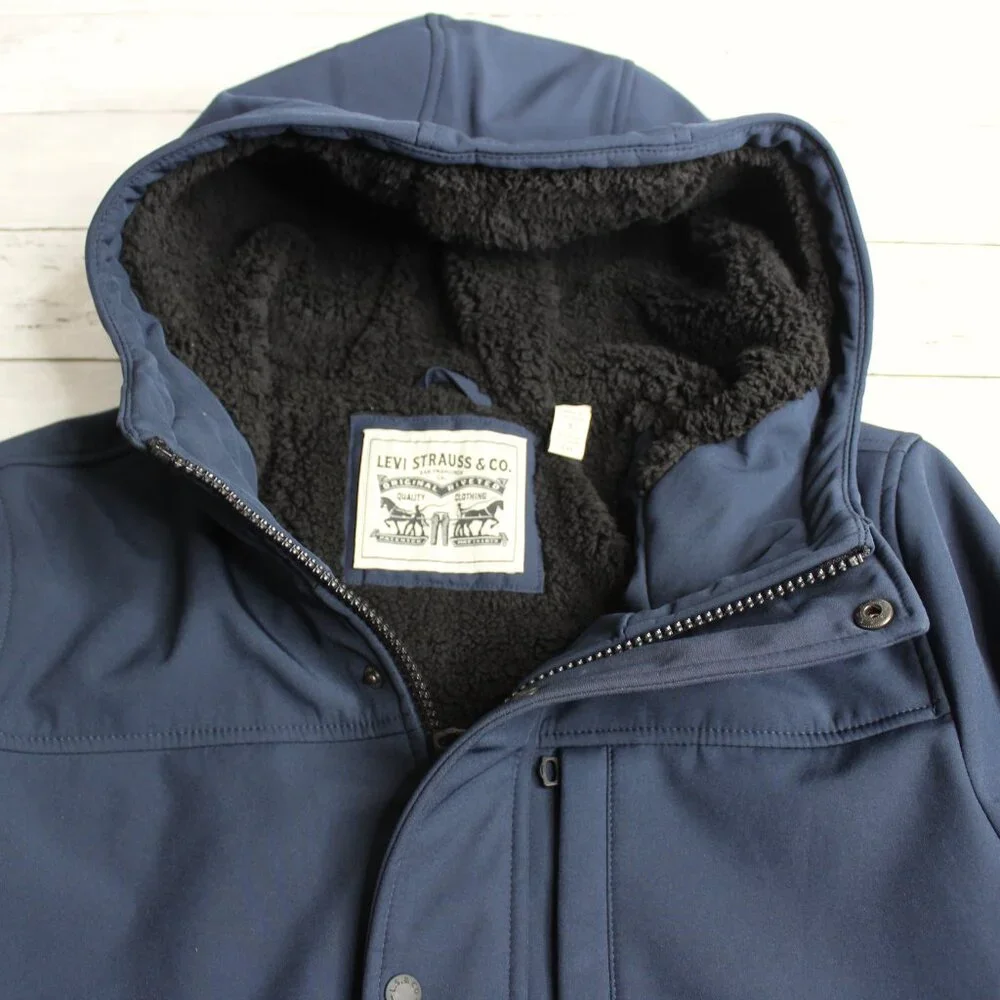 Levi Strauss Men's Winter Coat Size S Navy Blue Sherpa Lined Jacket